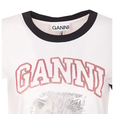 Ganni Women White Crewneck T-shirt With Maxi Print On The Front In Cotton Woman In Multi