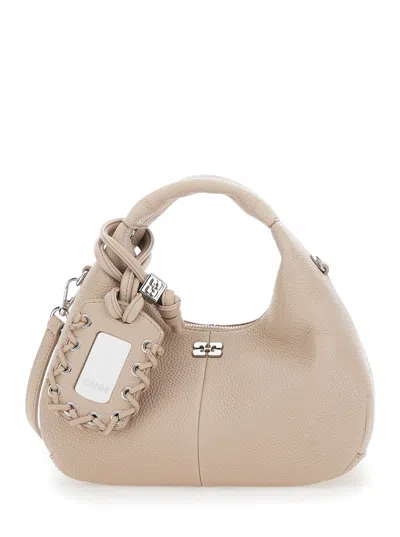 Ganni Women Pink Handbag With Removable Shoulder Strap And Pendant With Logo In Ecoleather Woman In Multi