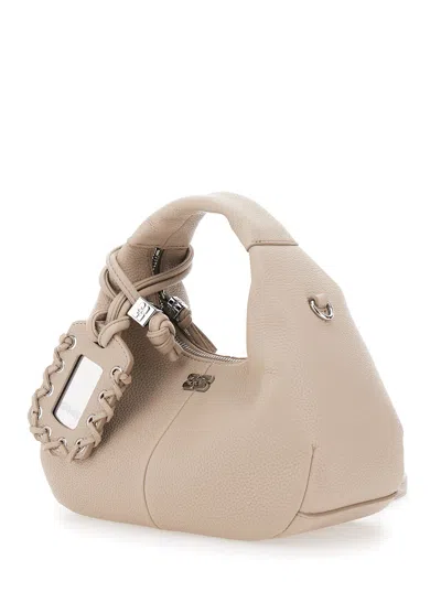 Ganni Women Pink Handbag With Removable Shoulder Strap And Pendant With Logo In Ecoleather Woman In Multi