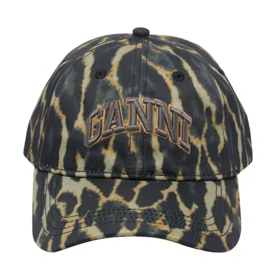 Ganni Printed Logo Baseball Cap In Brown