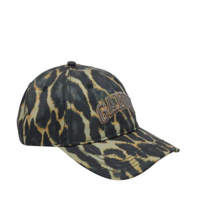 Ganni Printed Logo Baseball Cap In Brown