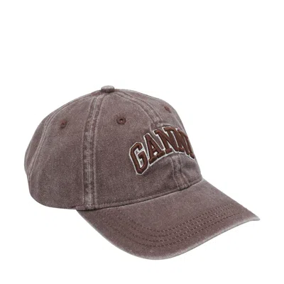 Ganni Washed Organic Cotton Canvas Baseball Cap In Brown