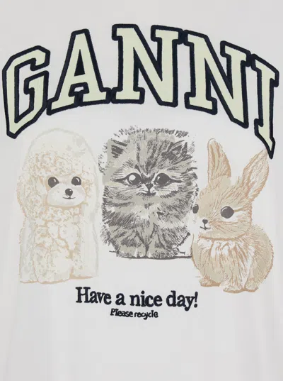 Ganni Women White Crewneck T-shirt With Maxi Logo On The Front In Cotton Woman In Multi