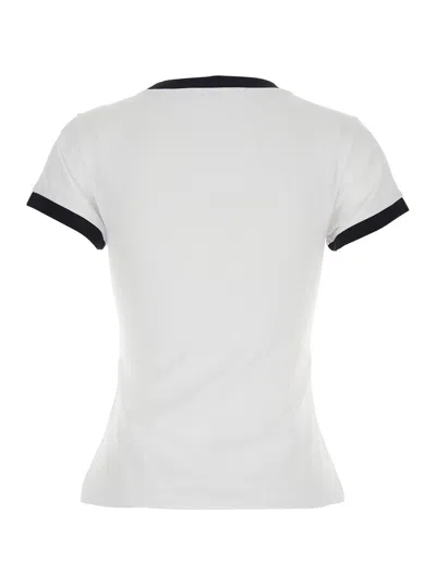 Ganni Women White Crewneck T-shirt With Maxi Print On The Front In Cotton Woman In Multi