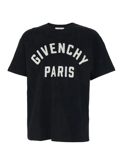 Givenchy Men Black Crewneck T-shirt With Maxi Logo Lettering On The Front In Cotton Man In Black