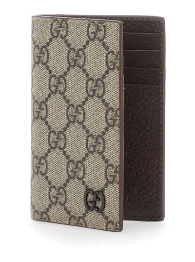 Gucci Men Beige Vertical Card Holder In Gg Supreme Man In Multi