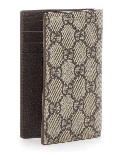 Gucci Men Beige Vertical Card Holder In Gg Supreme Man In Multi