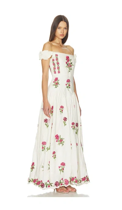 Agua By Agua Bendita Siembra Quebrada Floral-pattern Off-shoulder Dress In Brown