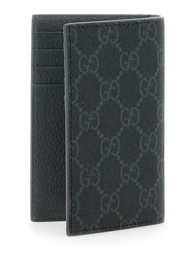 Gucci Men Black Card Holder With All-over Gg Motif And Logo On The Front In Fabric Man