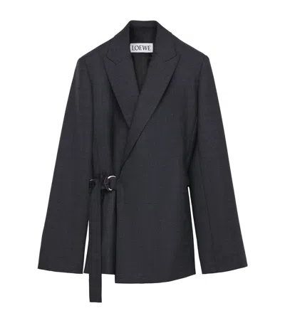 Loewe Wool Check Draped Blazer In Black