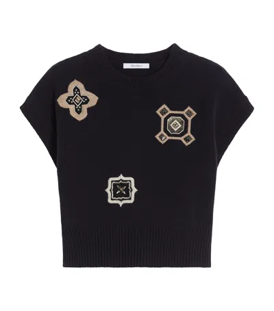 Max Mara Wool Blend Anfora Vest Cap Sleeve In Blue