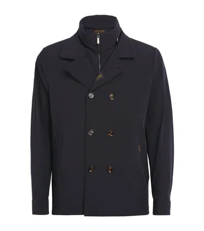 Moorer Water-repellent Volmer-kn Pea Coat In Blue