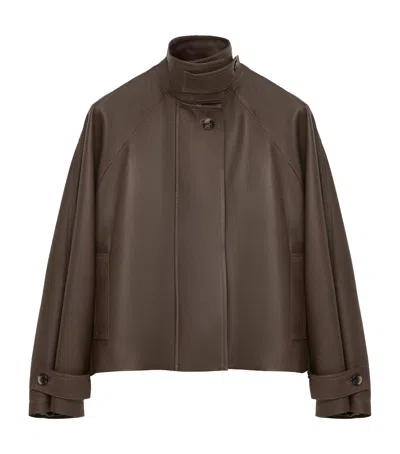 Loewe Calfskin Funnel-neck Jacket In Brown