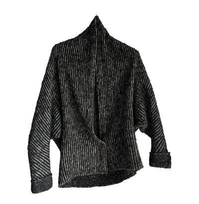 Pre-owned Forme D'expression Alpaca Wool Striped Cardigan In Black