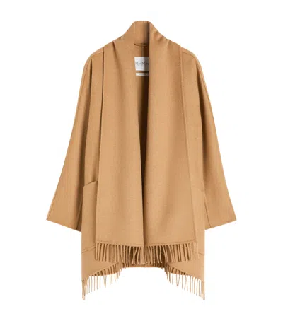 Max Mara Abilita Fringed Camel Hair Belted Cape Jacket In Brown