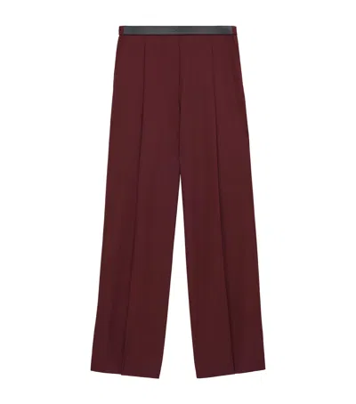 Loewe Wool Leather-waistband Tailored Trousers In Burgundy