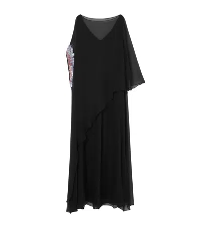 Marina Rinaldi Embellished Silk Maxi Dress In Black