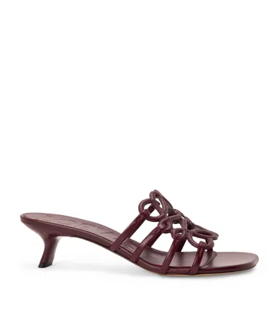 Loewe Leather Petal Anagram Heeled Mules 45 In Burgundy