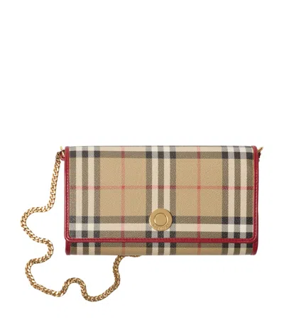 Burberry Hannah Check Coated Canvas Wallet On A Chain In Brown