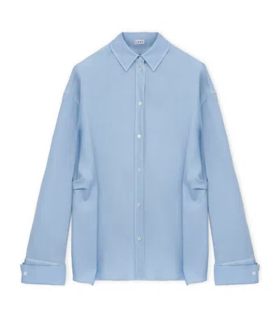 Loewe Wool-silk Draped Shirt In Blue