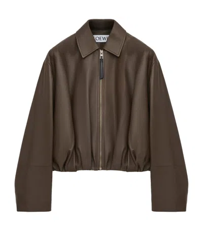 Loewe Calfskin Draped Bomber Jacket In Brown