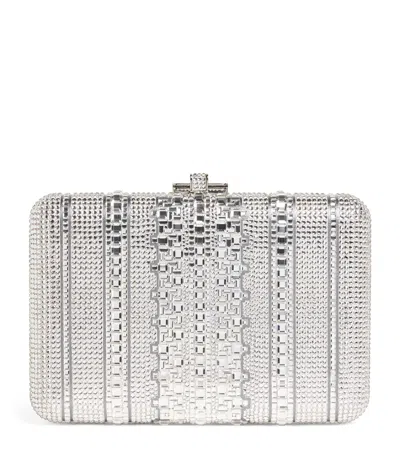 Judith Leiber Crystal Lattice Slim Slide Clutch Bag In Silver