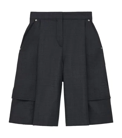 Loewe Wool-blend Check Cargo Shorts In Black