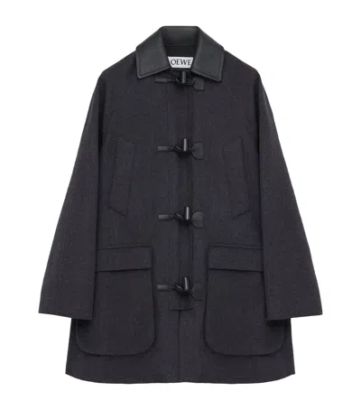 Loewe Wool-cashmere Leather-collar Coat In Black