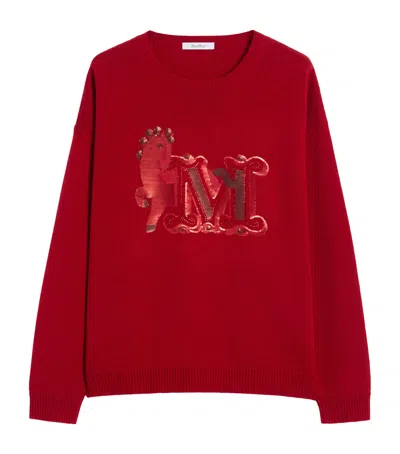 Max Mara Wool-cashmere Monogram Sweater In Red