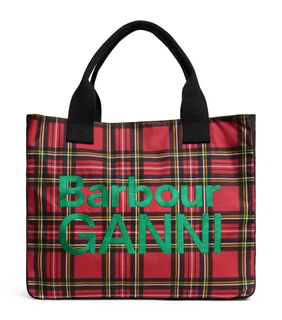 Barbour X Ganni Waxed Tartan Tote Bag In Multi