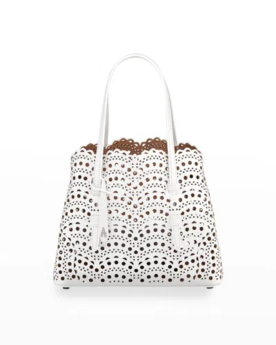 Alaïa Mina 25 Tote Bag In Vienne Wave Perforated Leather In White