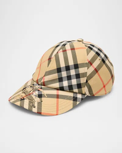 Burberry Equestrian Knight Patch Check Baseball Cap In Brown