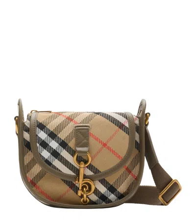 Burberry Mini Check B Clip Messenger Bag In Brown
