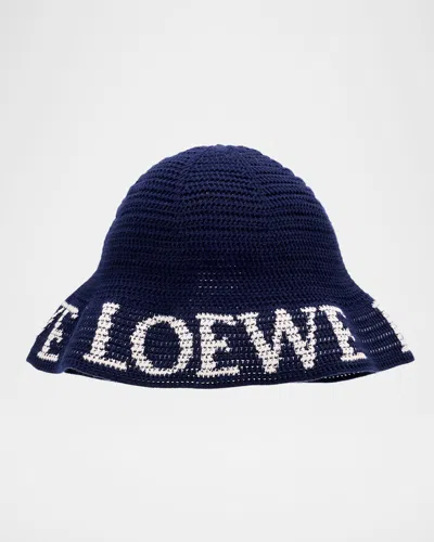 Loewe Logo Knit Bucket Hat In Blue