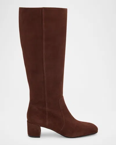 Stuart Weitzman Maeve Suede Knee-high Zip Boots In Brown