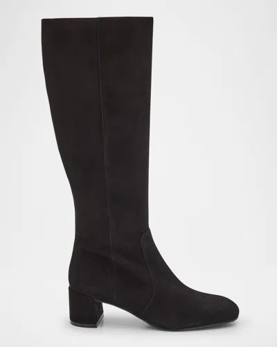 Stuart Weitzman Maeve Suede Knee-high Zip Boots In Black