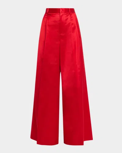 Polo Ralph Lauren Pleated Wide-leg Satin Pants In Red