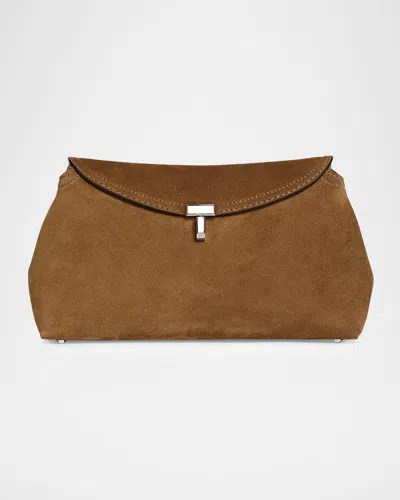 Totême T Lock Suede Clutch Bag In Brown