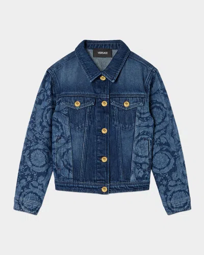 Versace Kids Lasered Denim Blouson In Blue