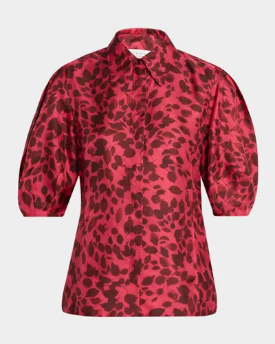 Gabriela Hearst Sansi Leaf-print Silk Twill Top In Pink