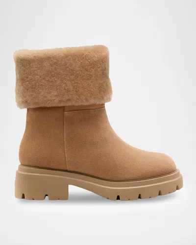 Stuart Weitzman Hudson Shearling-lined Suede Booties In Brown