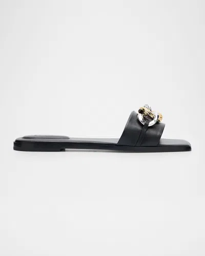 Simkhai Arlo Chain Leather Flat Slides In Black