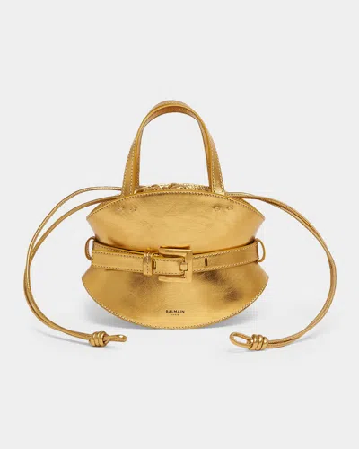 Balmain Shuffle Mini Belted Crossbody Bag In Metallic Leather In Gold