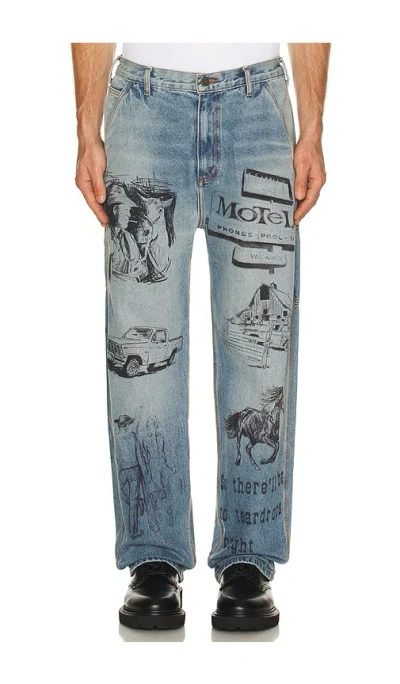 One Of These Days All Over Print Painters Pant In Blue