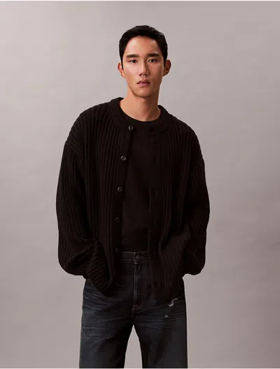 Calvin Klein Jeans Est.1978 Calvin Klein Men's Cotton Blend Ribbed Cardigan In Black