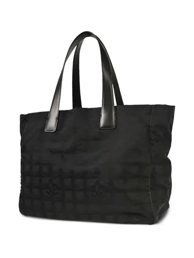 Pre-owned Chanel 2005 Jacquard Travel Line Tote Bag In Black