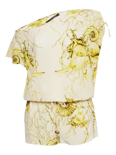 Pre-owned Roberto Cavalli One-shoulder Playsuit In Neutral
