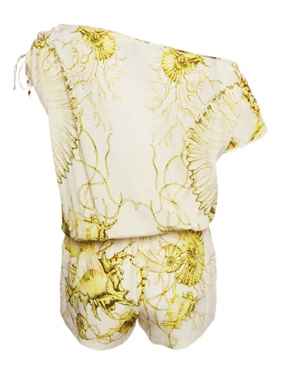 Pre-owned Roberto Cavalli One-shoulder Playsuit In Neutral