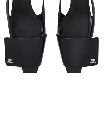 Courrèges 45mm Fold Leather Slingback Pumps In Black