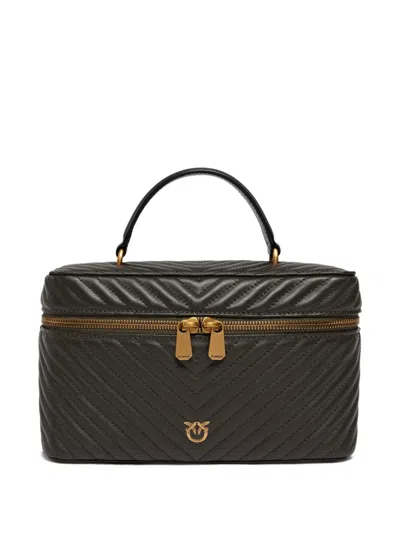 Pinko Quilted Zip Leather Makeup Bag In Black